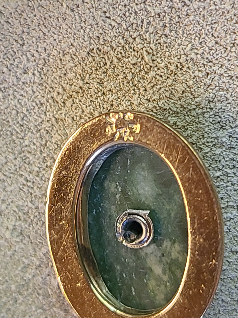 Antique Gold Green Stone Oval Pendant with Silver Accent - Picture 7 of 13